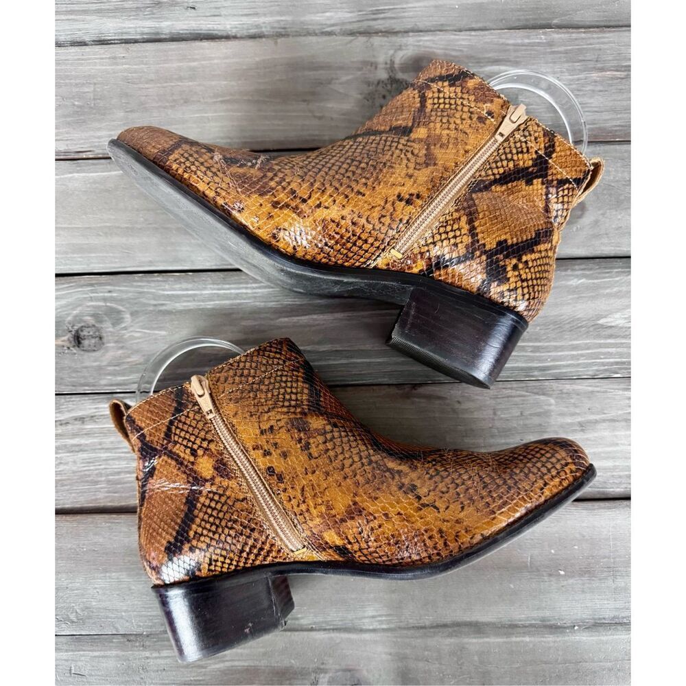 Vionic Tan/Brown Snake-Print Cutout Heeled Ankle Boots - Picture 5 of 9